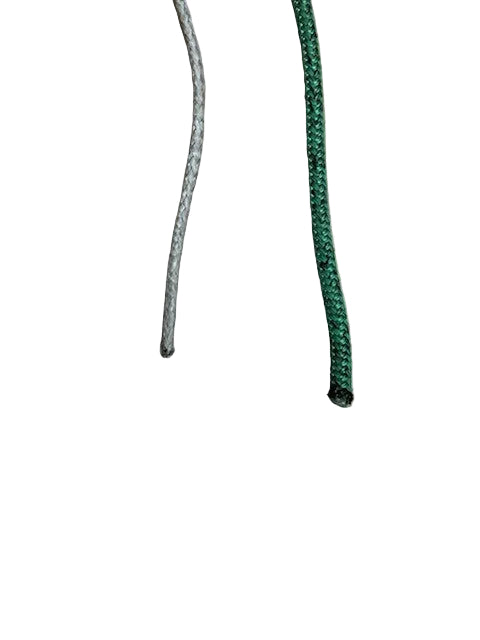 Side-by-side comparison of green and grey tapered spinnaker sheet ends showing diameter taper