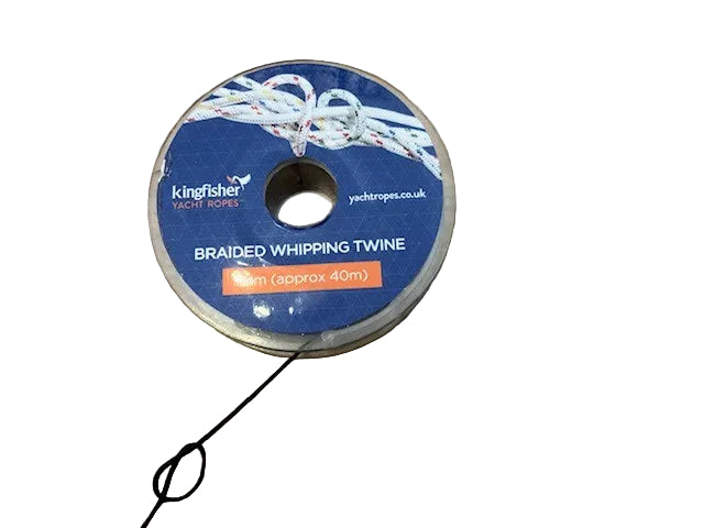 A spool of Kingfisher brand braided whipping twine with knot