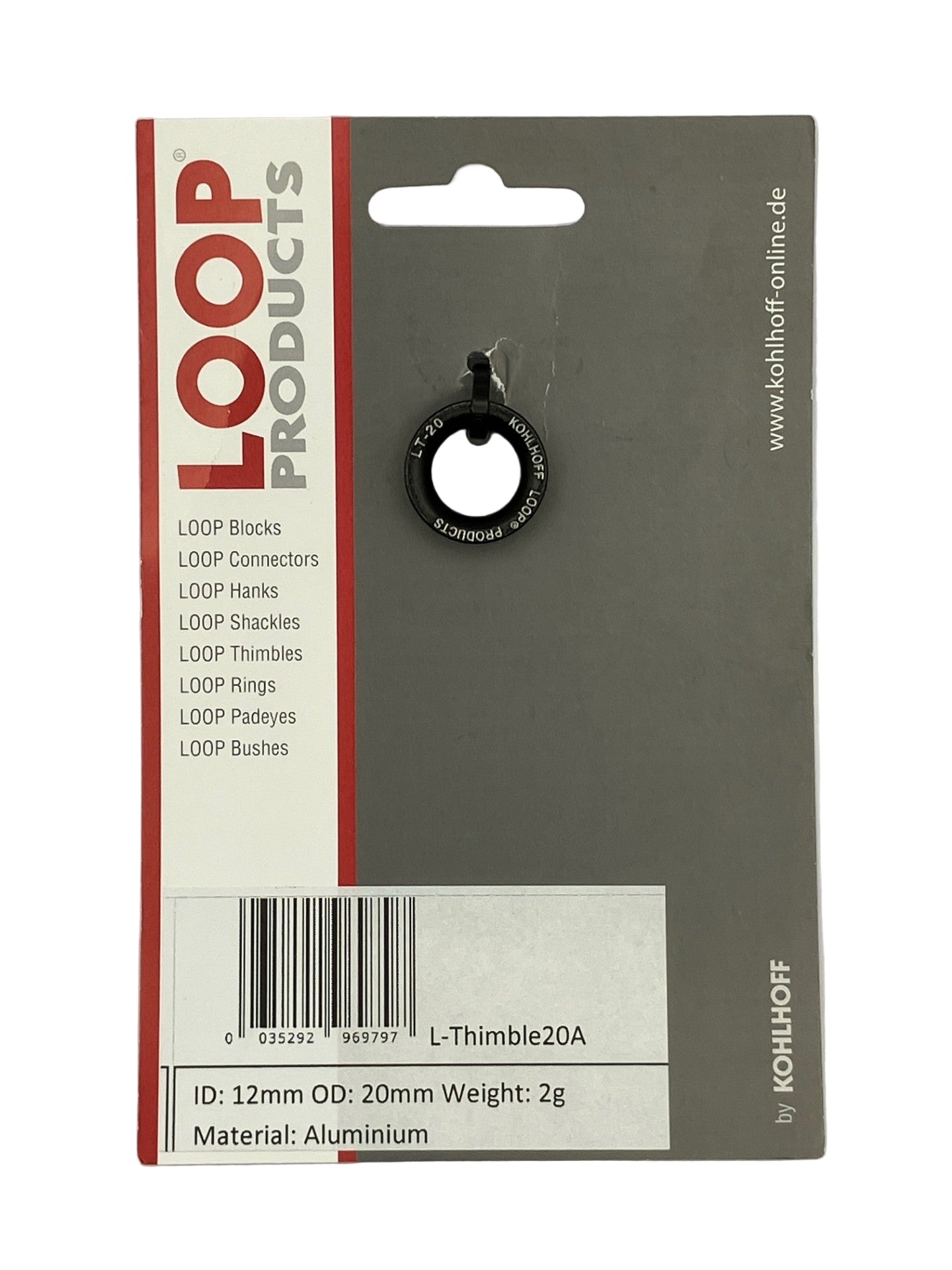 Kohlhoff 20A aluminium thimble on retail packaging card