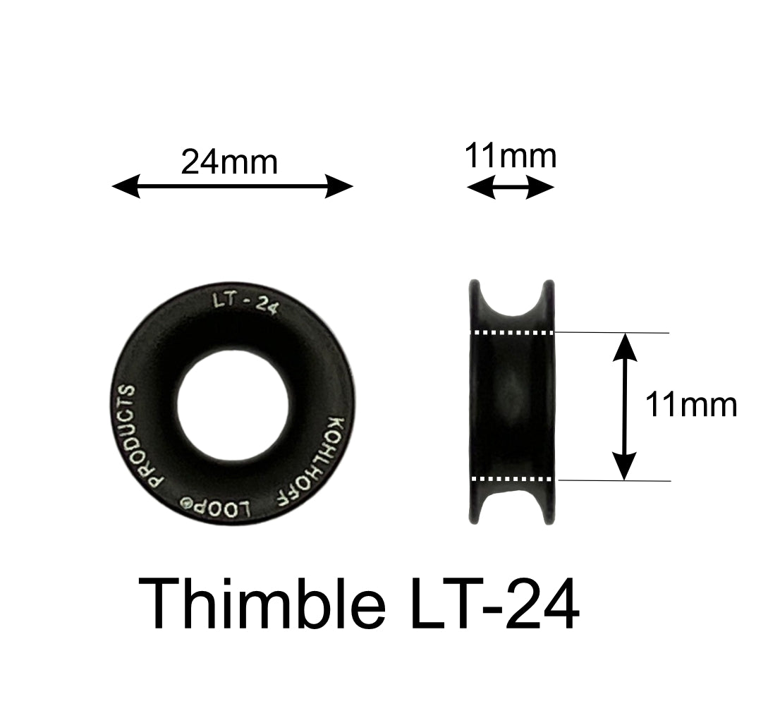 Technical dimensions for 24A aluminium thimble - 24mm diameter, 11mm bore, 11mm depth