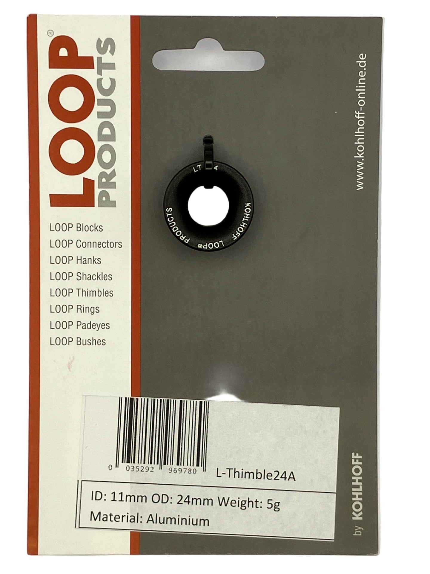 Kohlhoff 24A aluminium thimble on retail packaging card