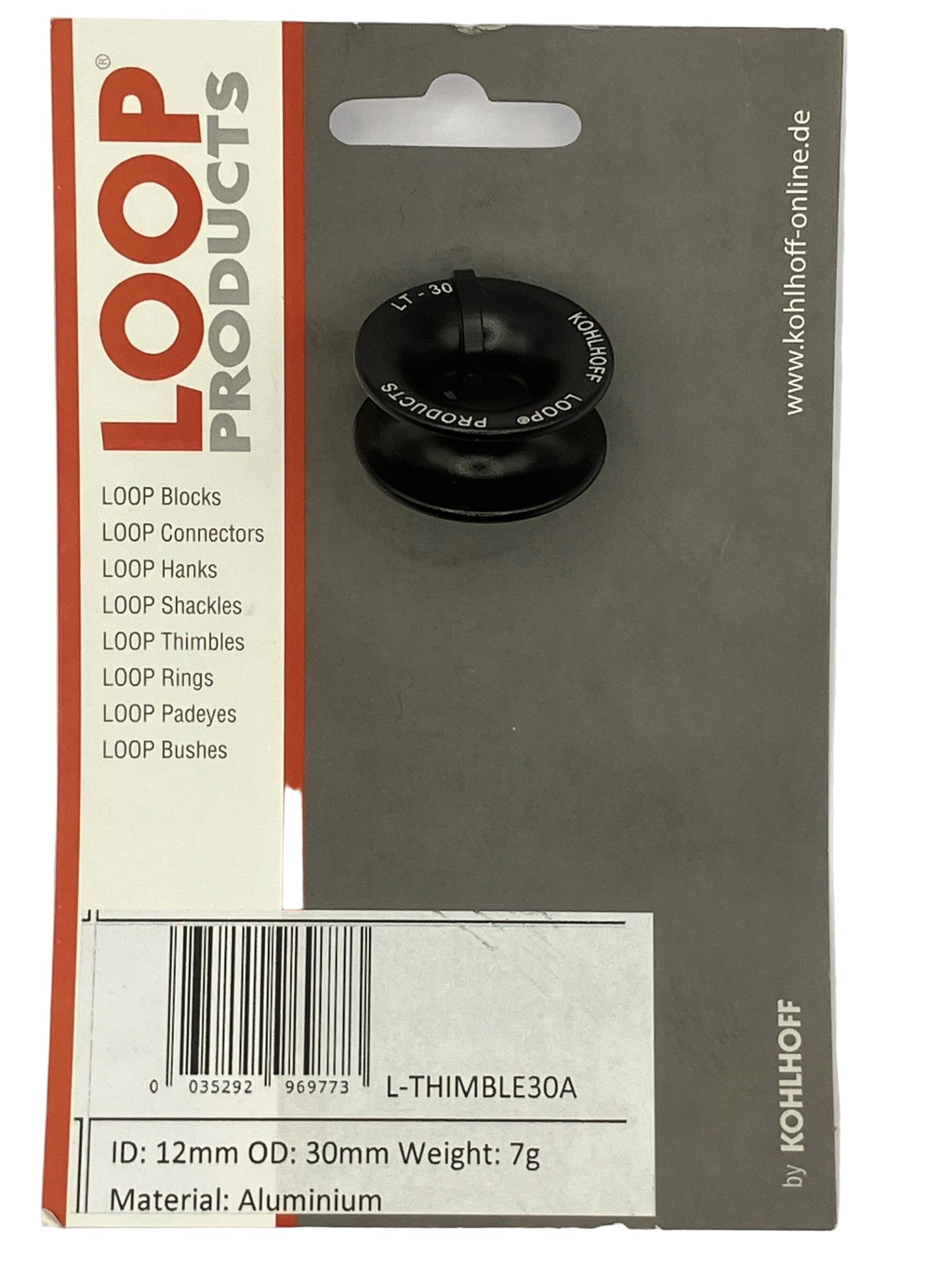 Kohlhoff 30A aluminium thimble on retail packaging card