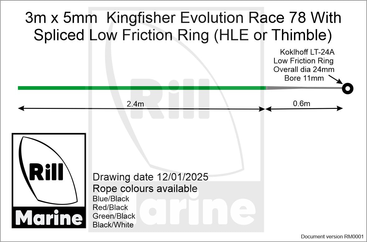 3m 5mm Evolution Race 78 Dyneema rope with spliced low friction ring
