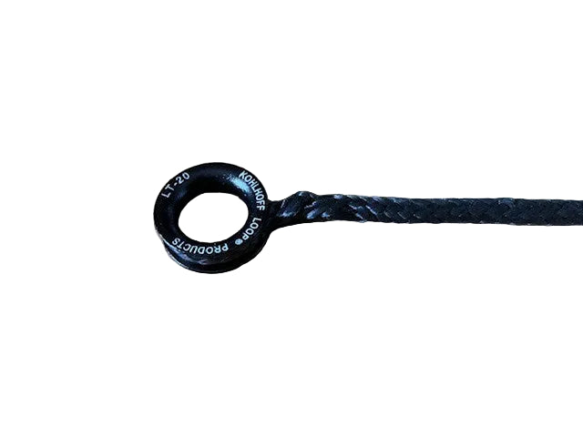 Kohlhoff LT-20 low friction ring with spliced Dyneema rope on white background – side profile