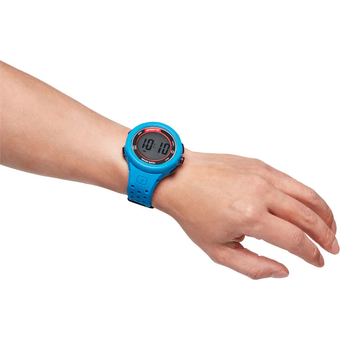 Blue Optimum Time Series 15 sailing watch worn on a wrist, showing its size and fit