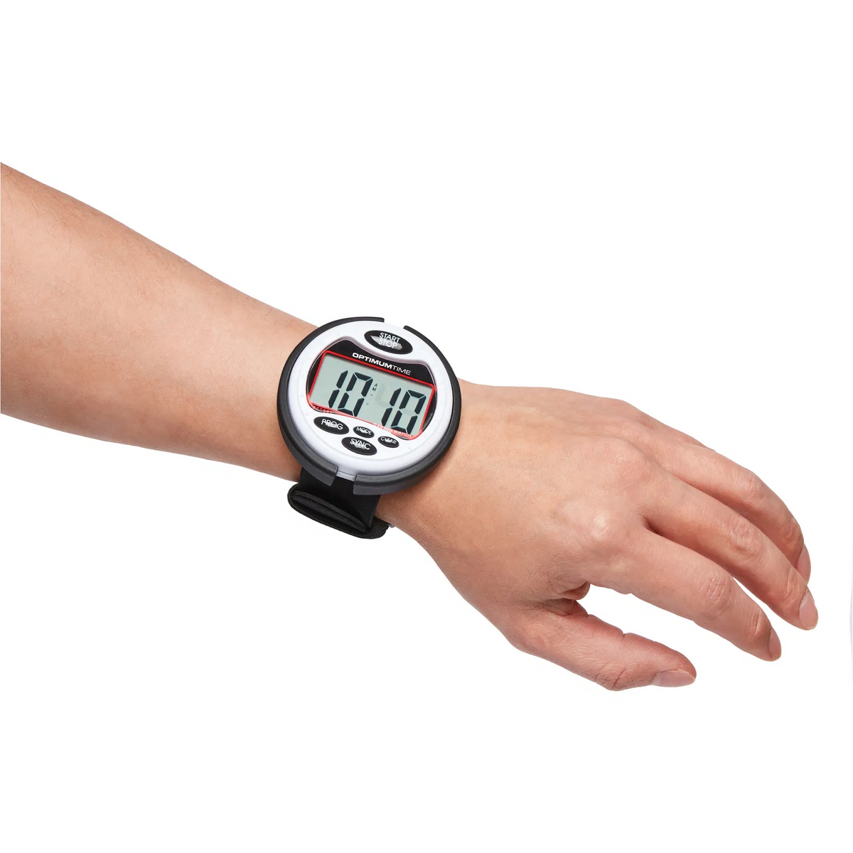 White Optimum Time Series 3 sailing watch worn on a wrist, showing its large display and fit.