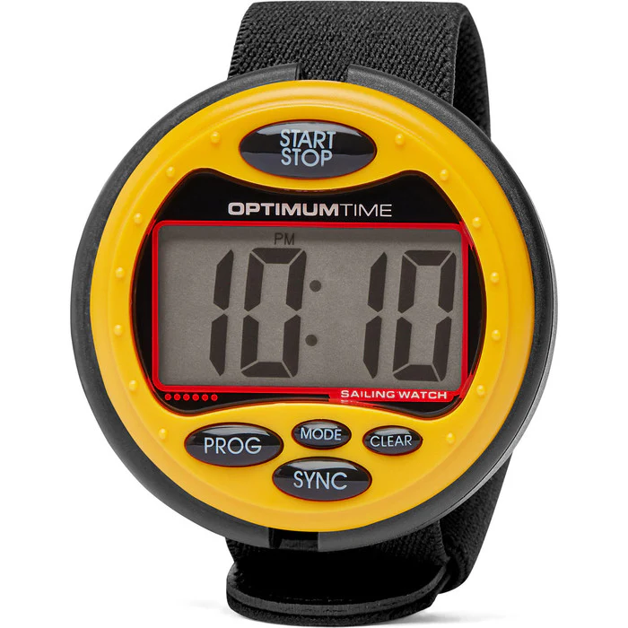 Yellow Optimum Time Series 3 sailing watch with large digital display, front buttons and black strap