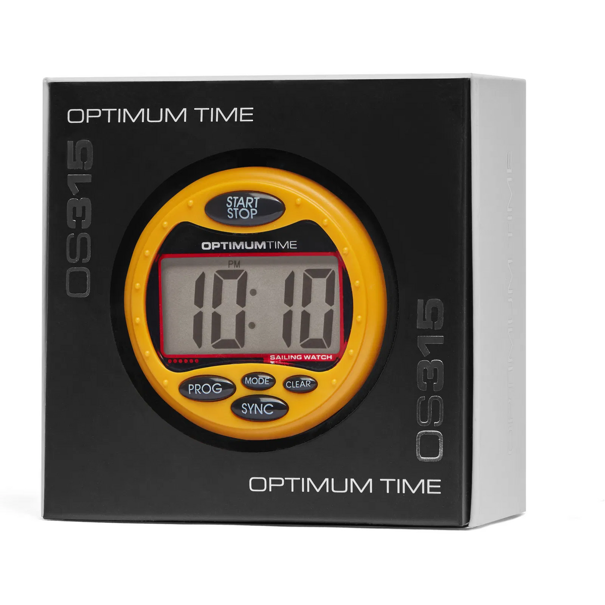 Yellow Optimum Time Series 3 sailing watch in black and white OS315 retail packaging.