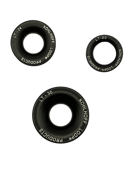 Kohlhoff aluminium loop thimbles in three sizes - 20A, 24A, and 30A for marine rigging
