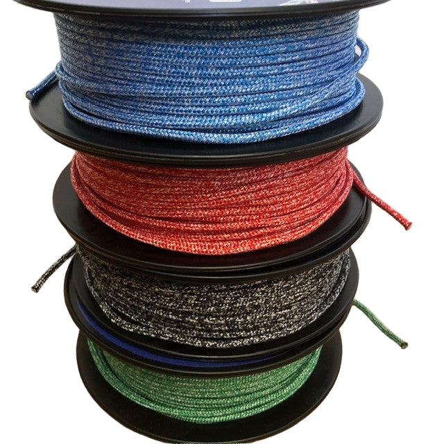 Close-up of braid on braid polyester rope showing braided construction