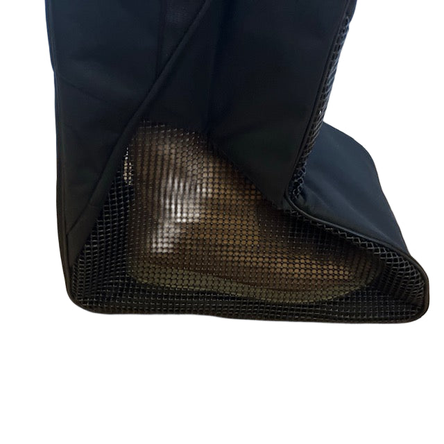 Bottom view of deluxe boot bag showing base construction