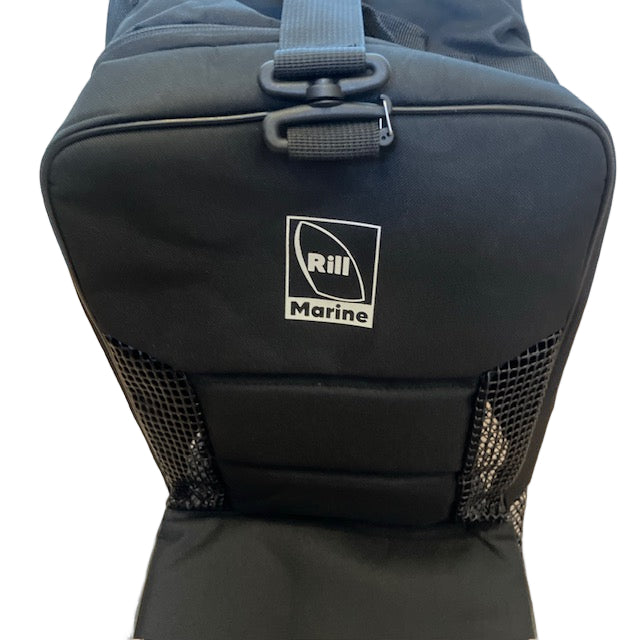 Close-up of deluxe boot bag zipper and construction details