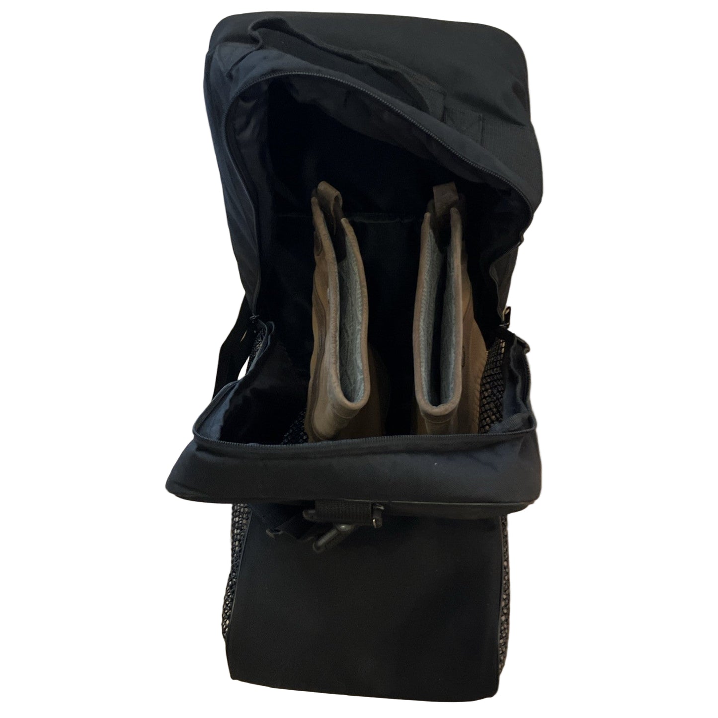 Deluxe boot bag opened to show internal layout and capacity