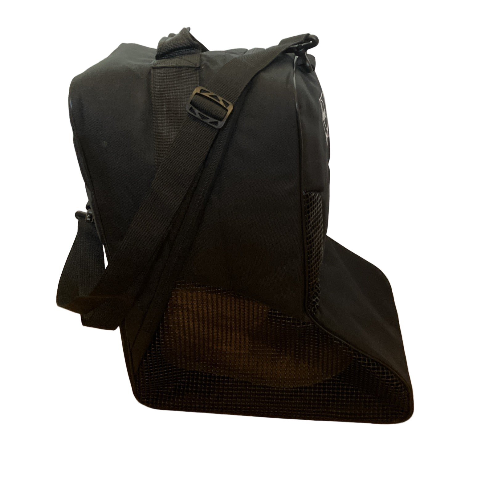 Side view of deluxe boot bag showing depth and carrying handles left side