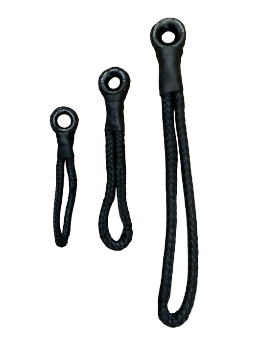 Pre-spliced Dyneema loop with aluminium thimble high load eye for marine rigging