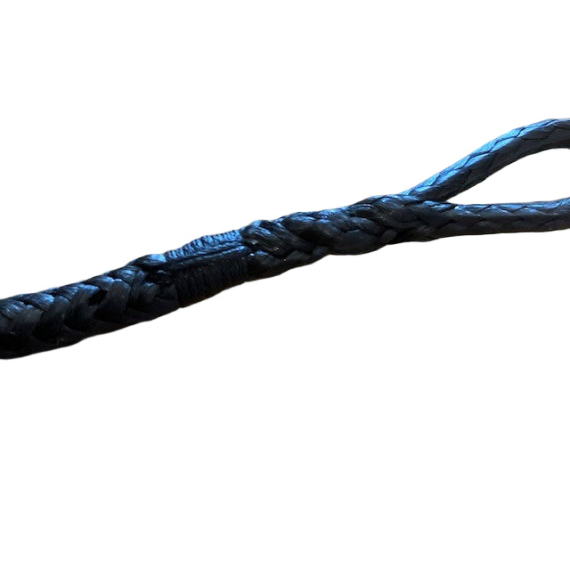 Close-up of sewn and whipped termination on Dyneema strop