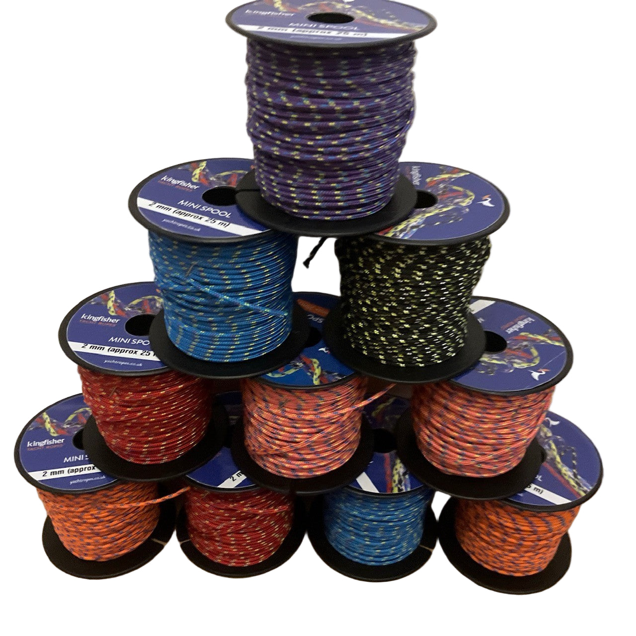 Kingfisher mini spool 2mm 8 plait rope in mixed colours