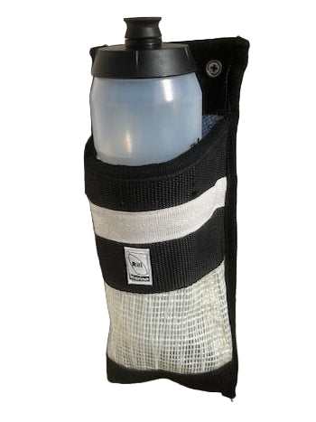 Bottle holder made from recycled sails with black webbing straps