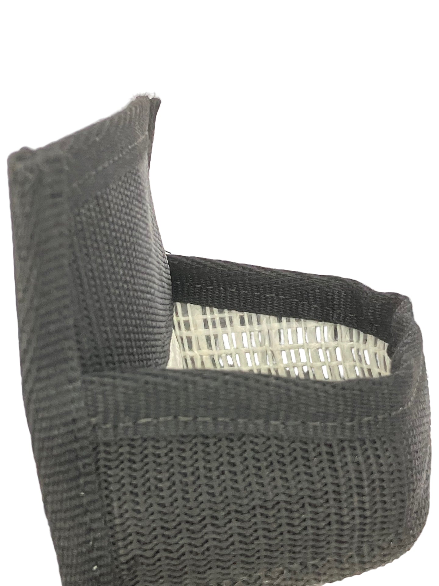 Top view of recycled sail bottle holder showing opening and construction