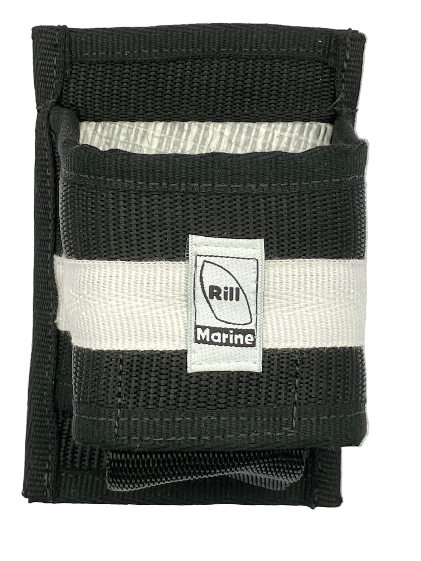 Close-up detail of recycled sail drinks holder showing unique sail pattern