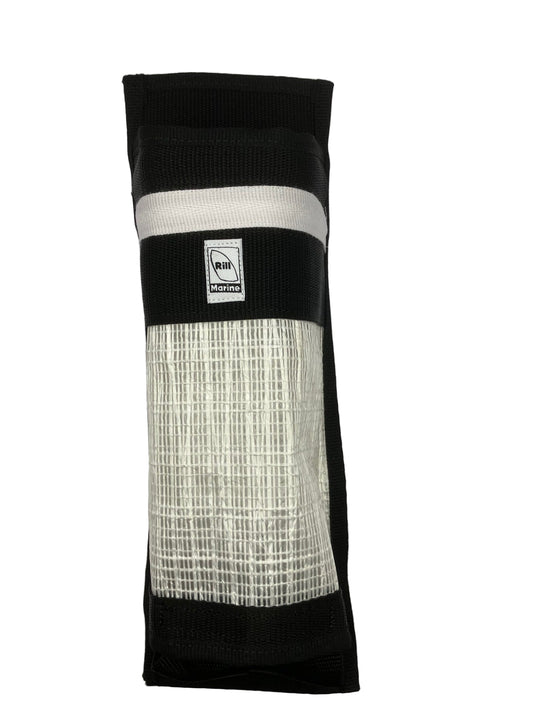 Winch handle pocket made from recycled sailing material with webbing base