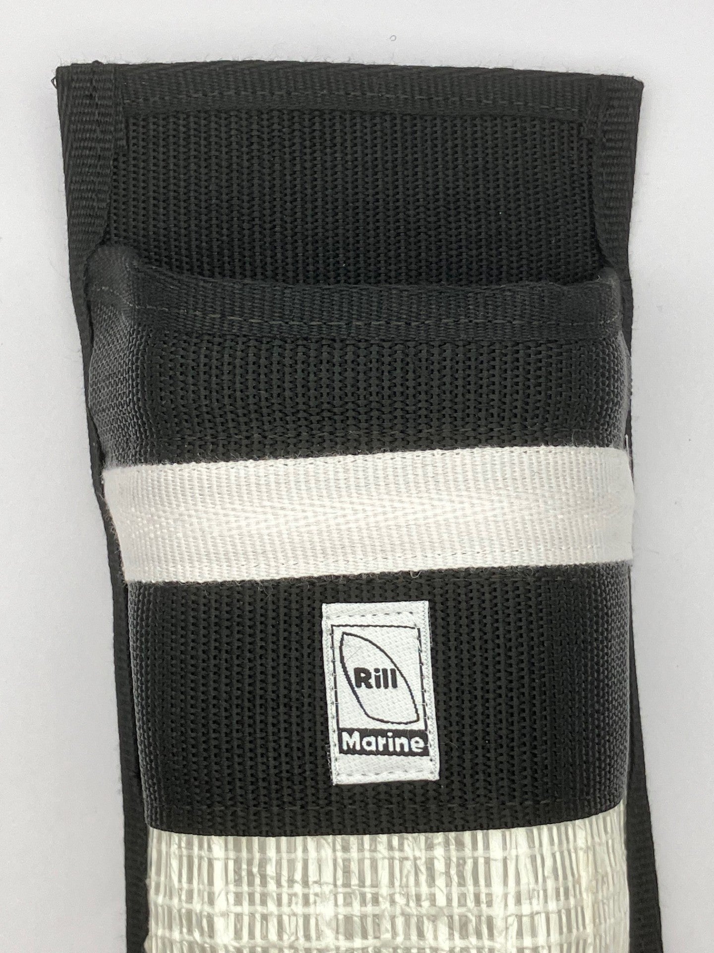 Side view of sustainable winch handle storage pocket from recycled sails