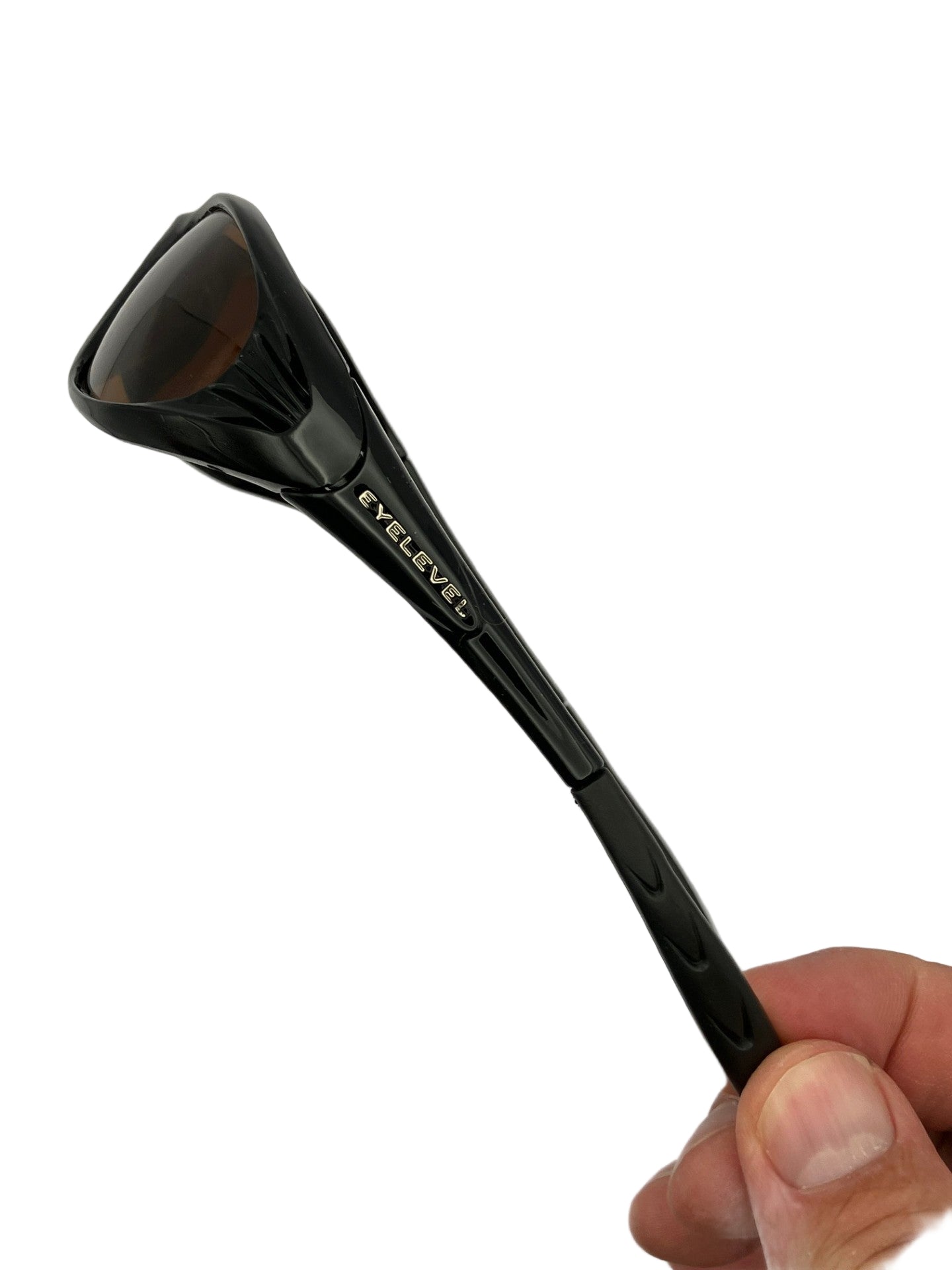 Close-up of sturdy sailing sunglasses frame construction brown lens