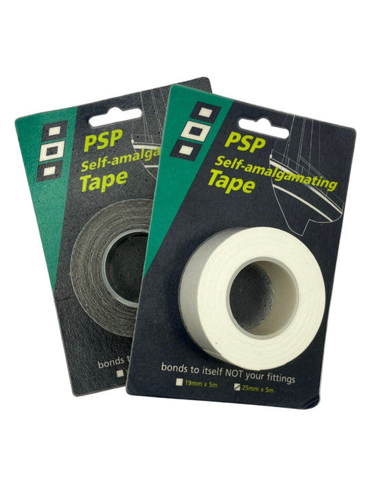 Close-up of black and white self amalgamating tape roll showing texture and quality