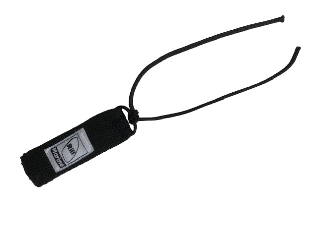 Spinnaker halyard keeper with red Velcro strap and hook attachment