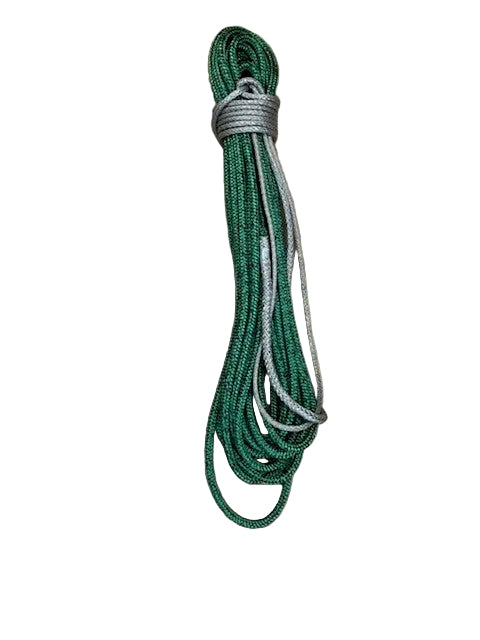 Green tapered spinnaker sheet bundled with Dyneema tail – single sheet on white background