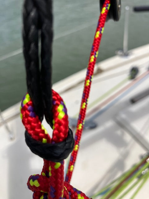 Hook and loop pull handle managing outhaul or Cunningham line